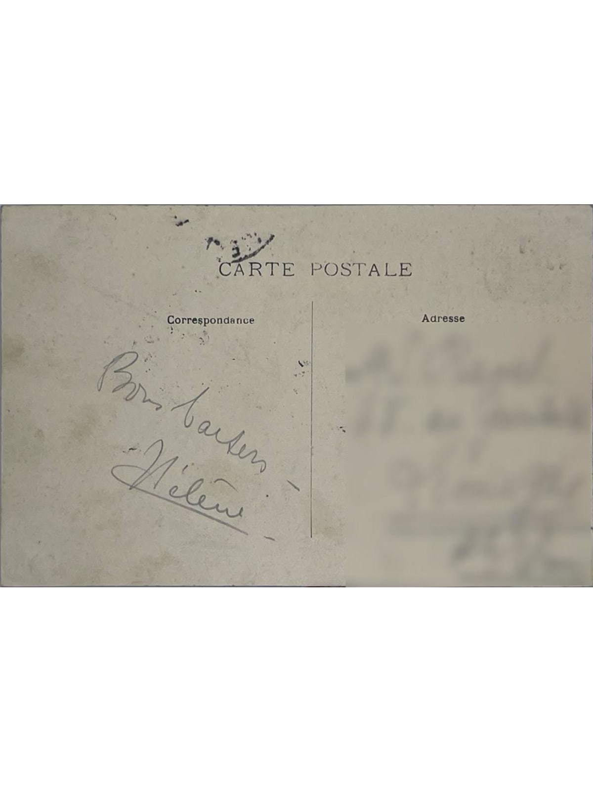Verso de la carte postale