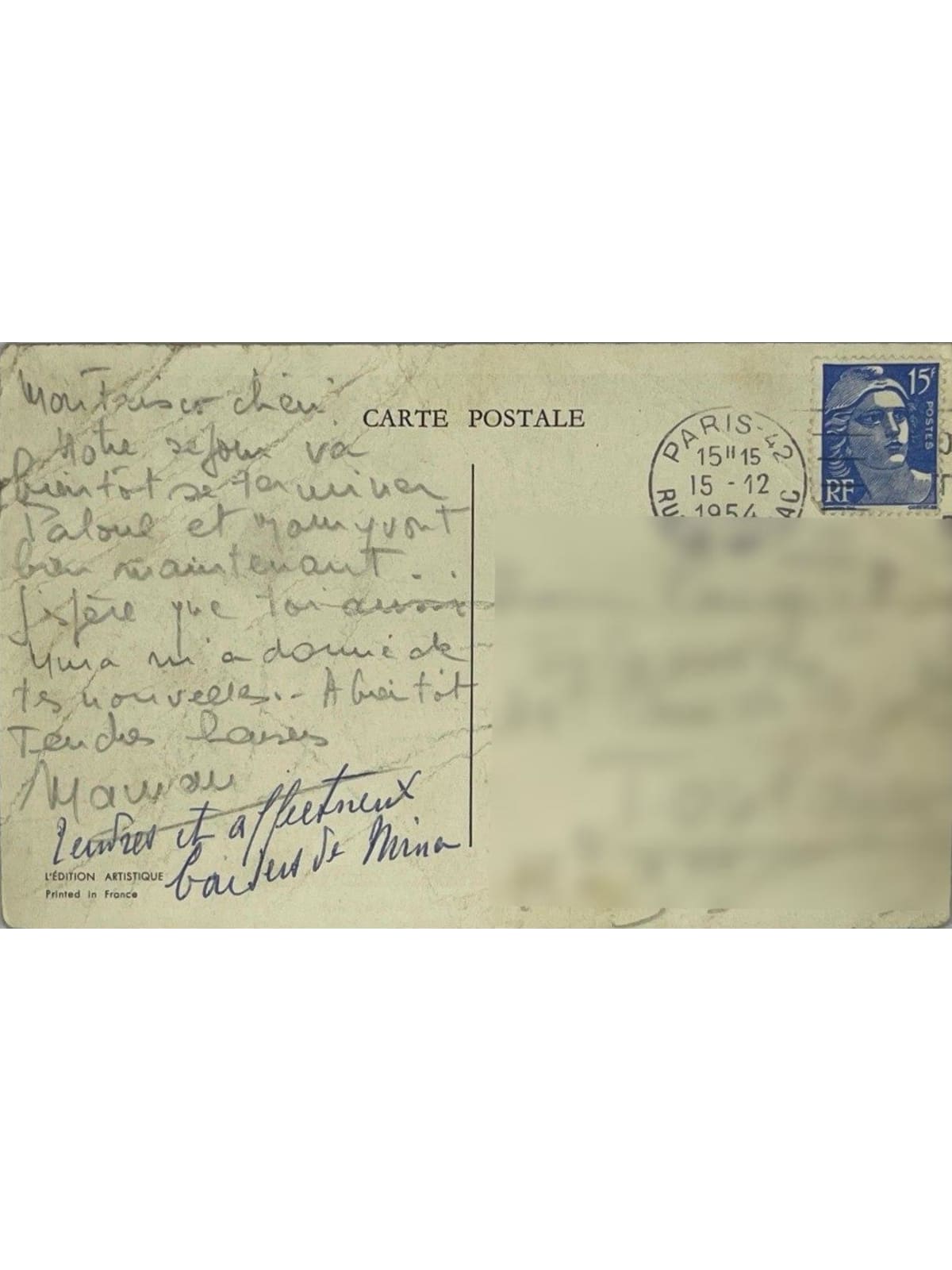 Verso de la carte postale