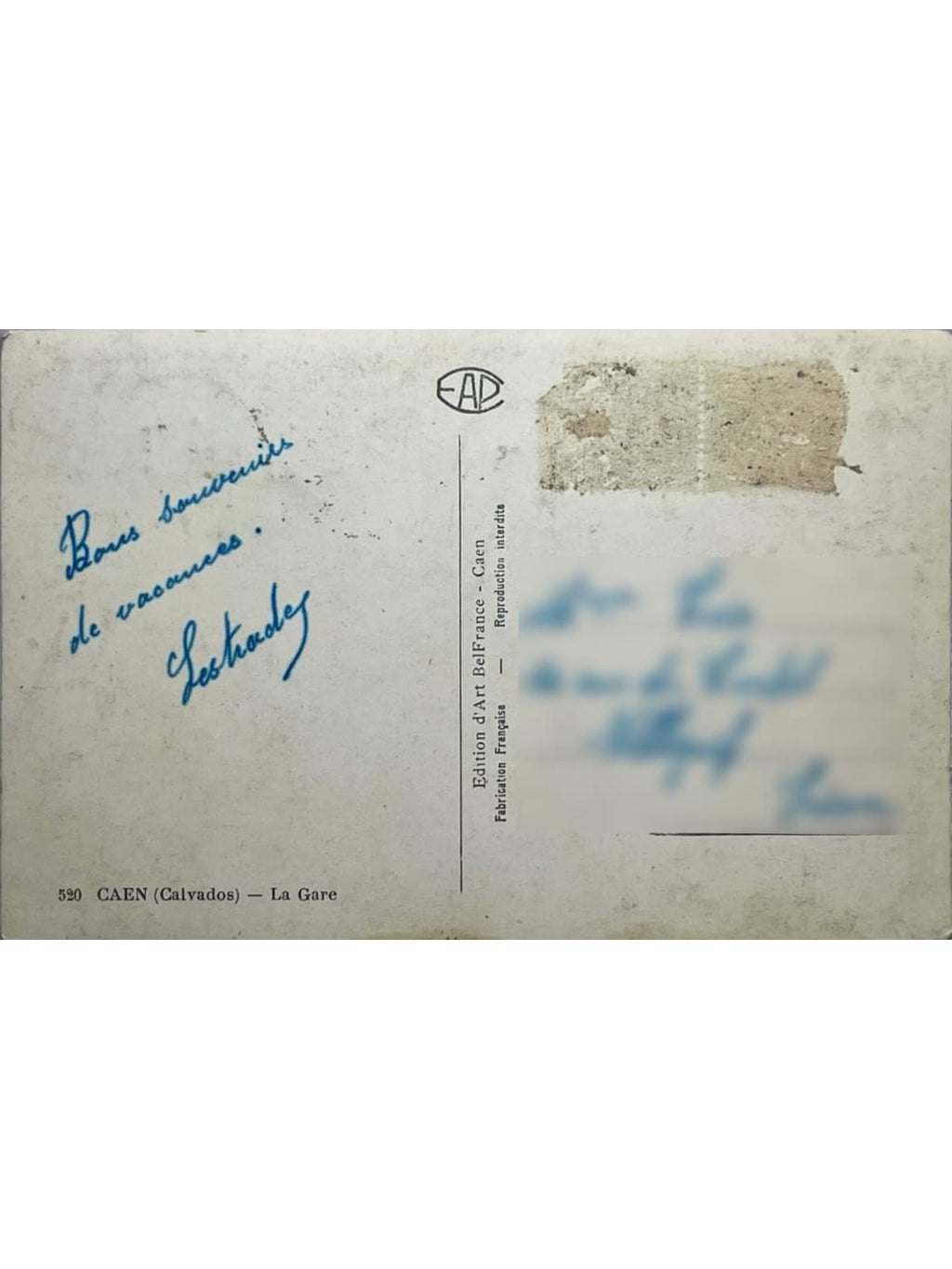 Verso de la carte postale