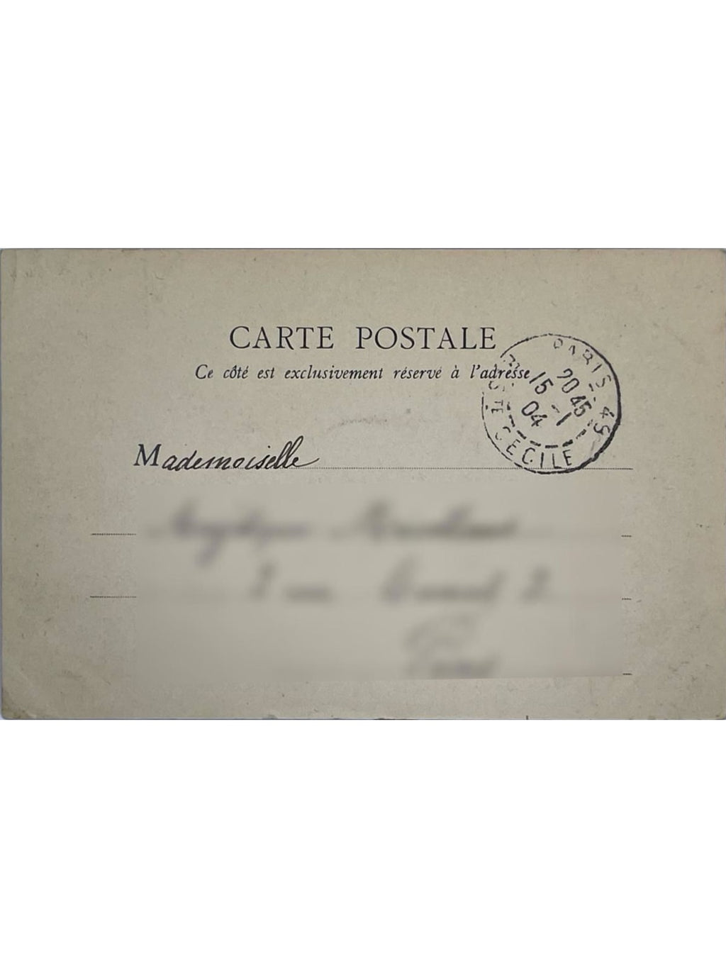 Verso de la carte postale
