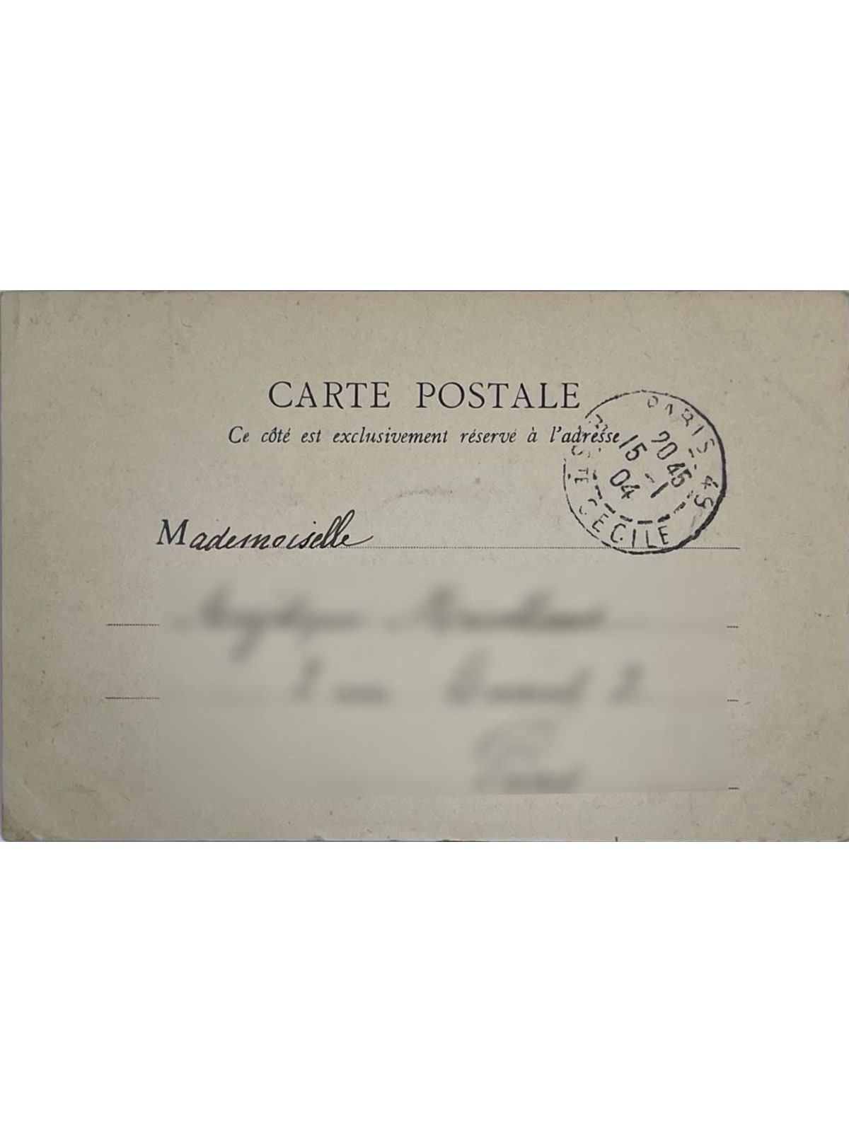 Verso de la carte postale
