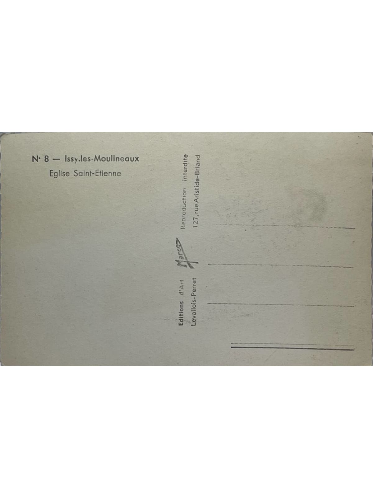 Verso de la carte postale