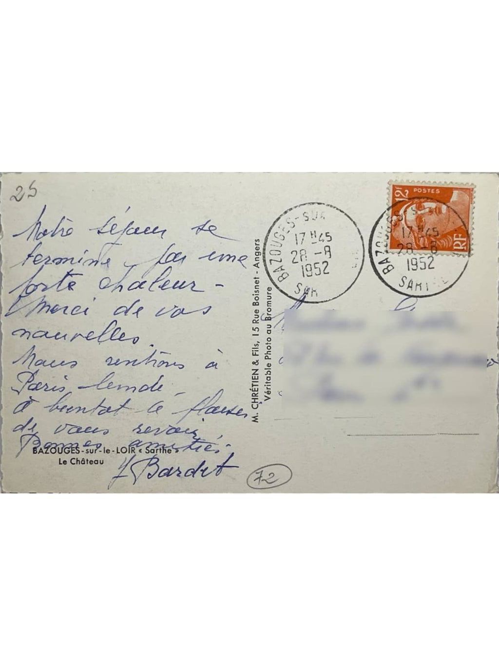 Verso de la carte postale