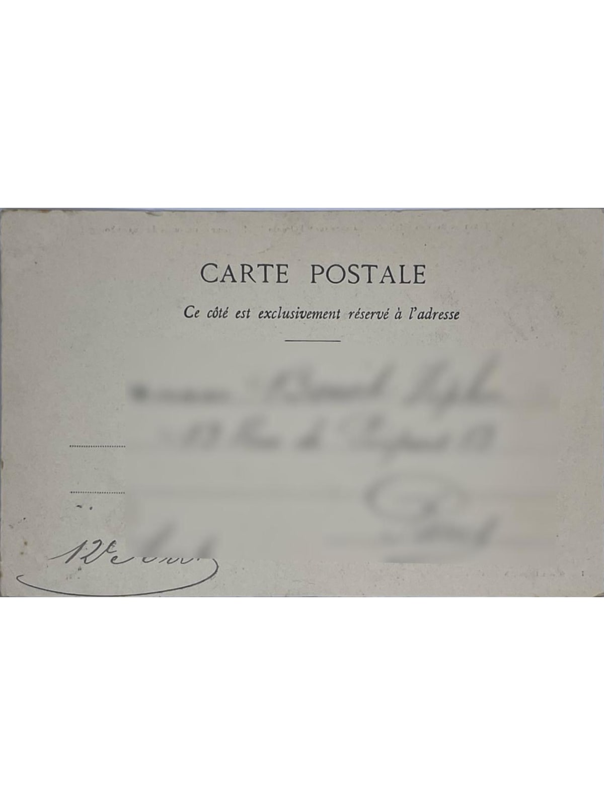 Verso de la carte postale