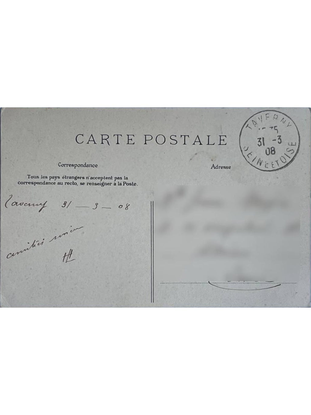 Verso de la carte postale