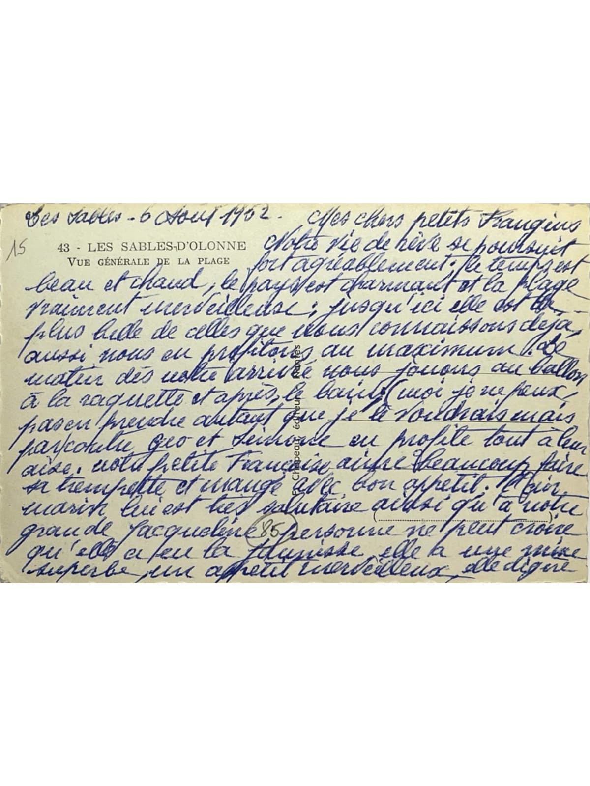 Verso de la carte postale