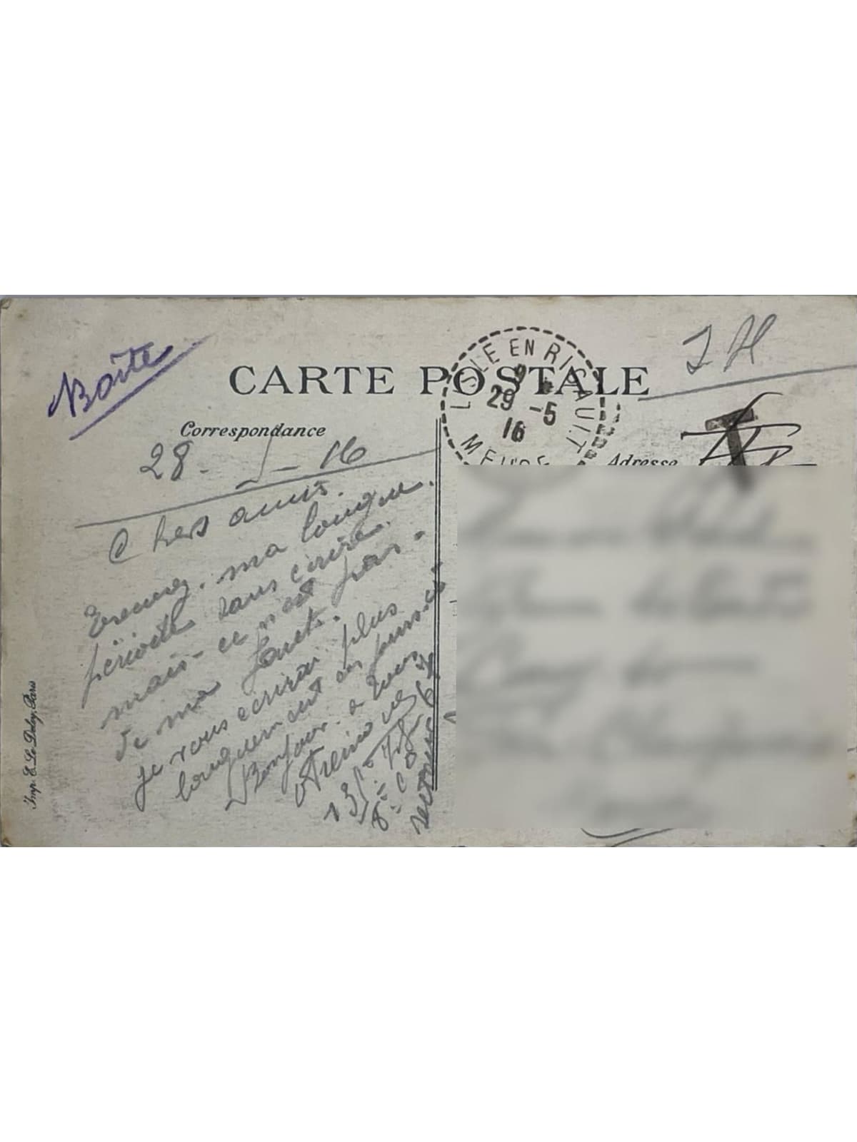 Verso de la carte postale