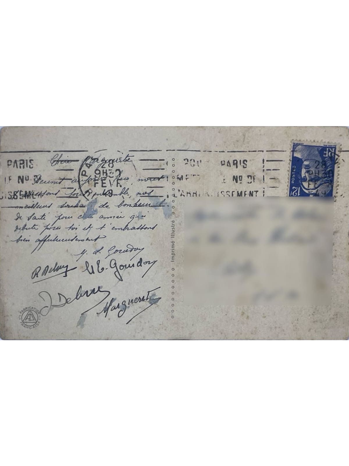 Verso de la carte postale