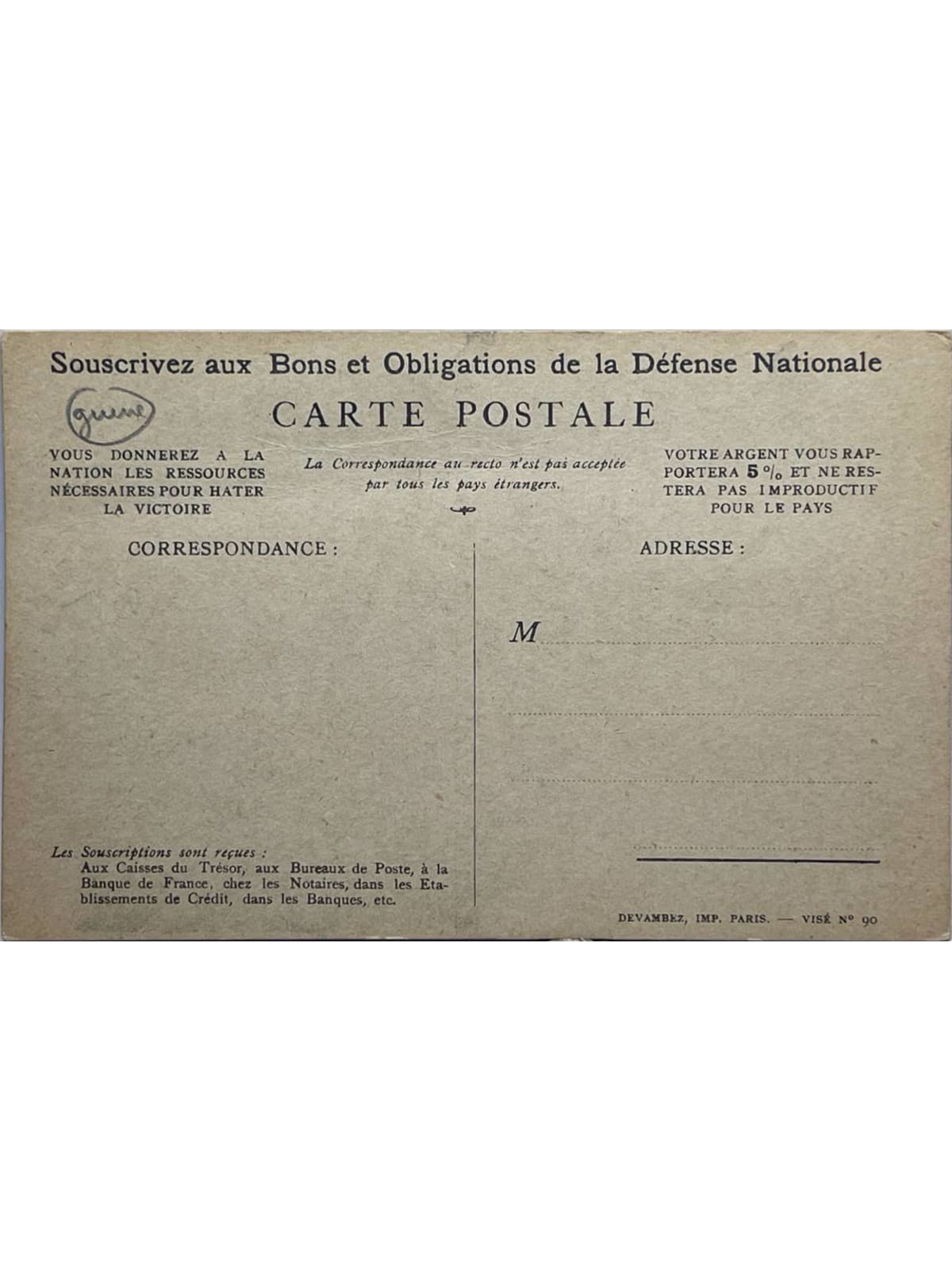 Verso de la carte postale