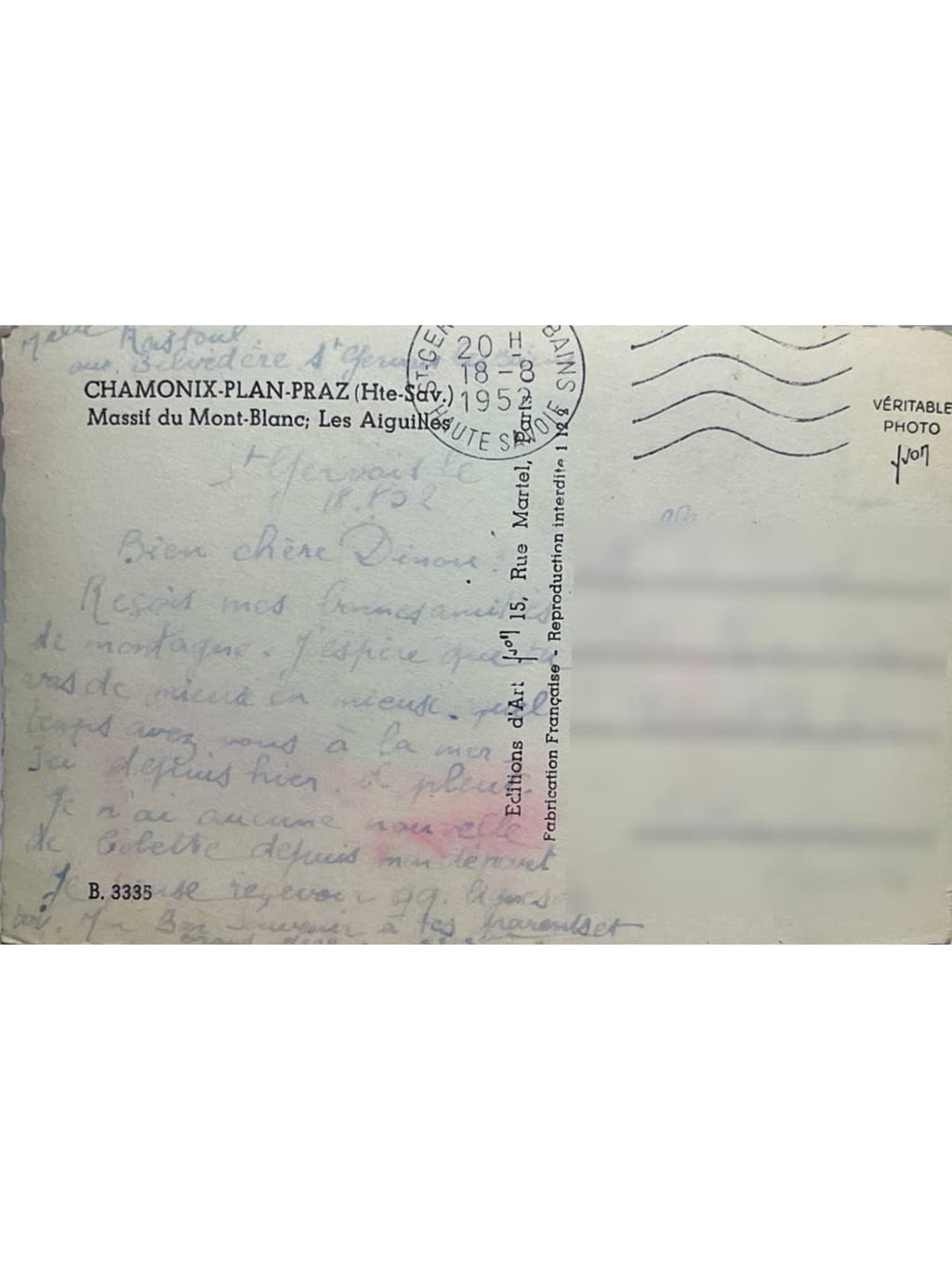 Verso de la carte postale