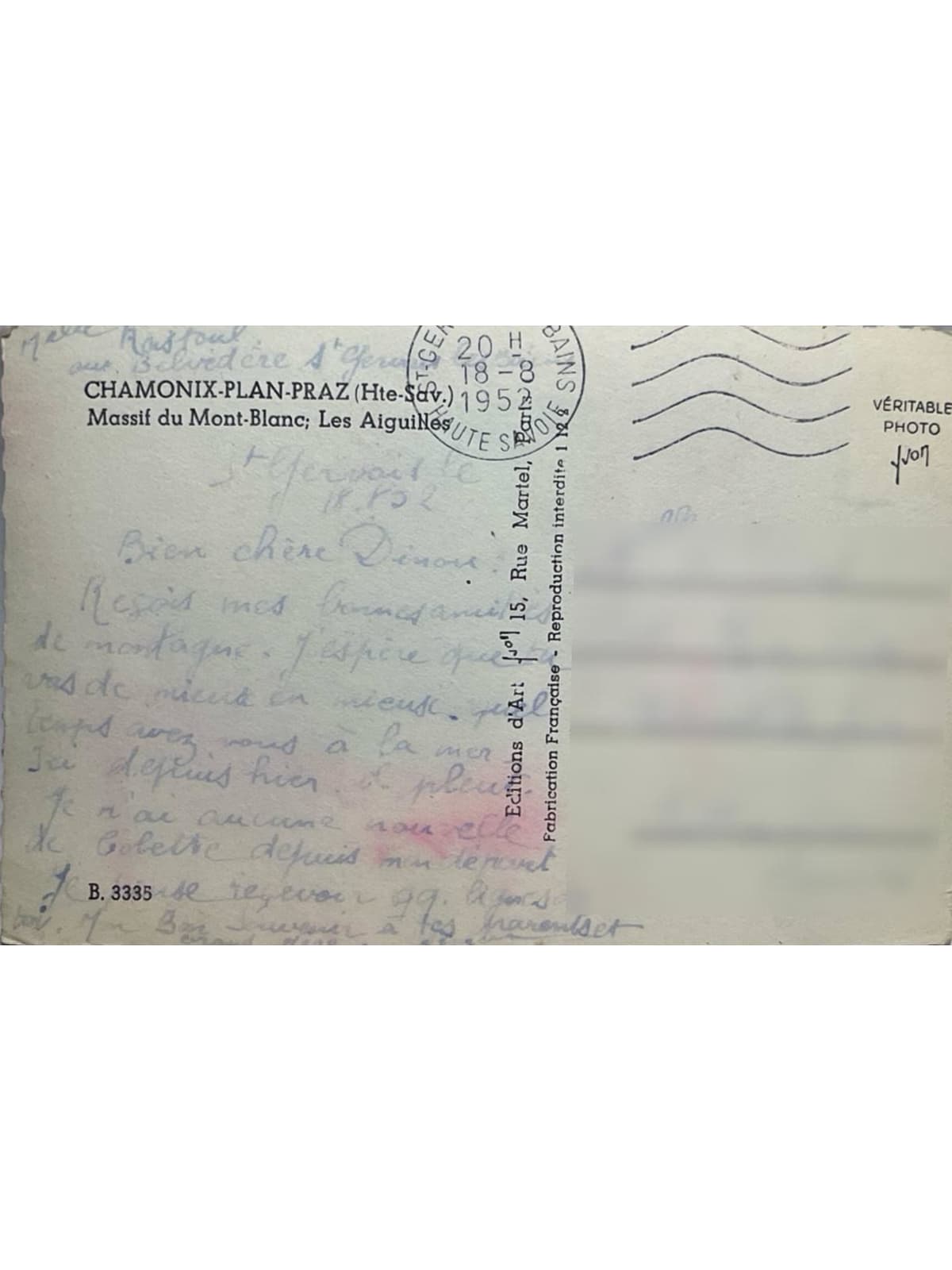 Verso de la carte postale