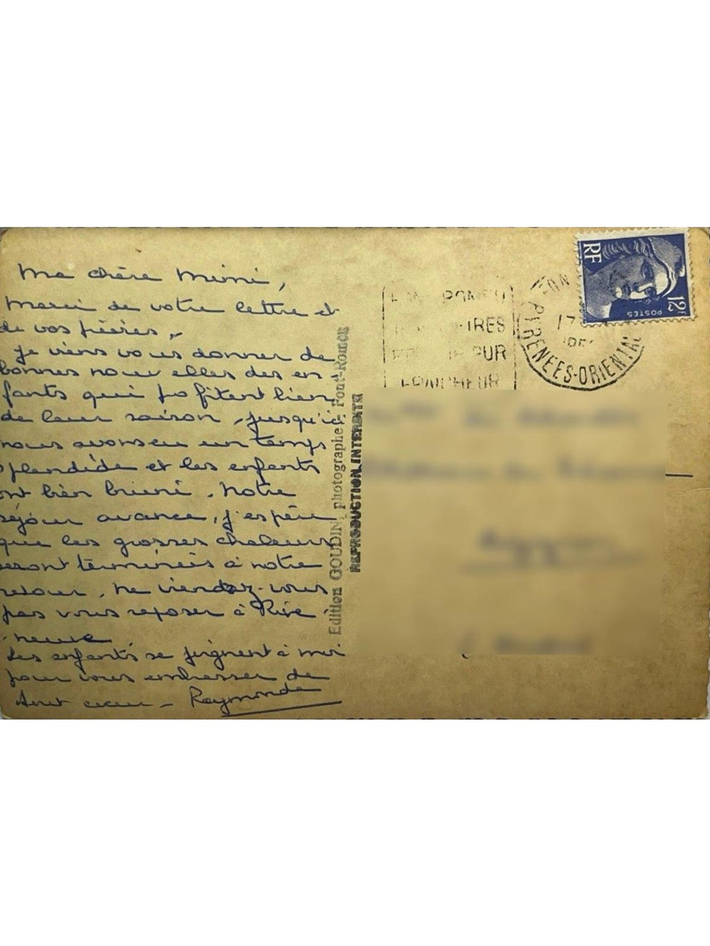 Verso de la carte postale