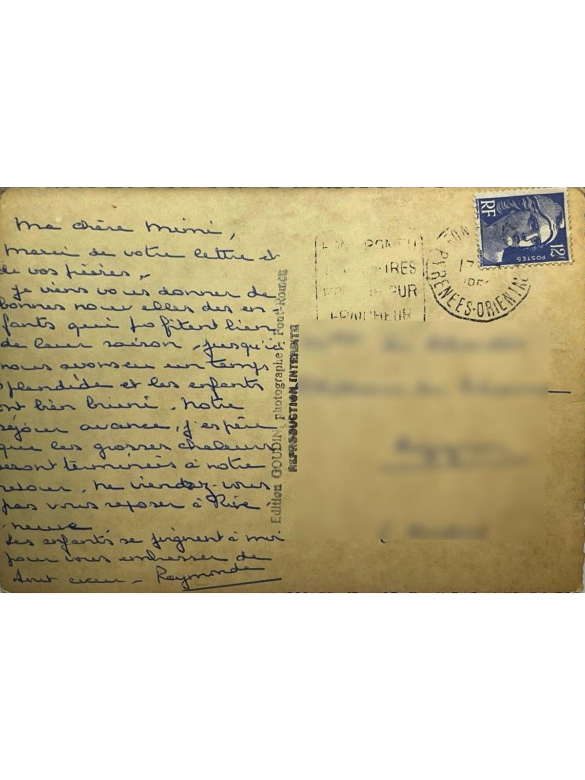Verso de la carte postale
