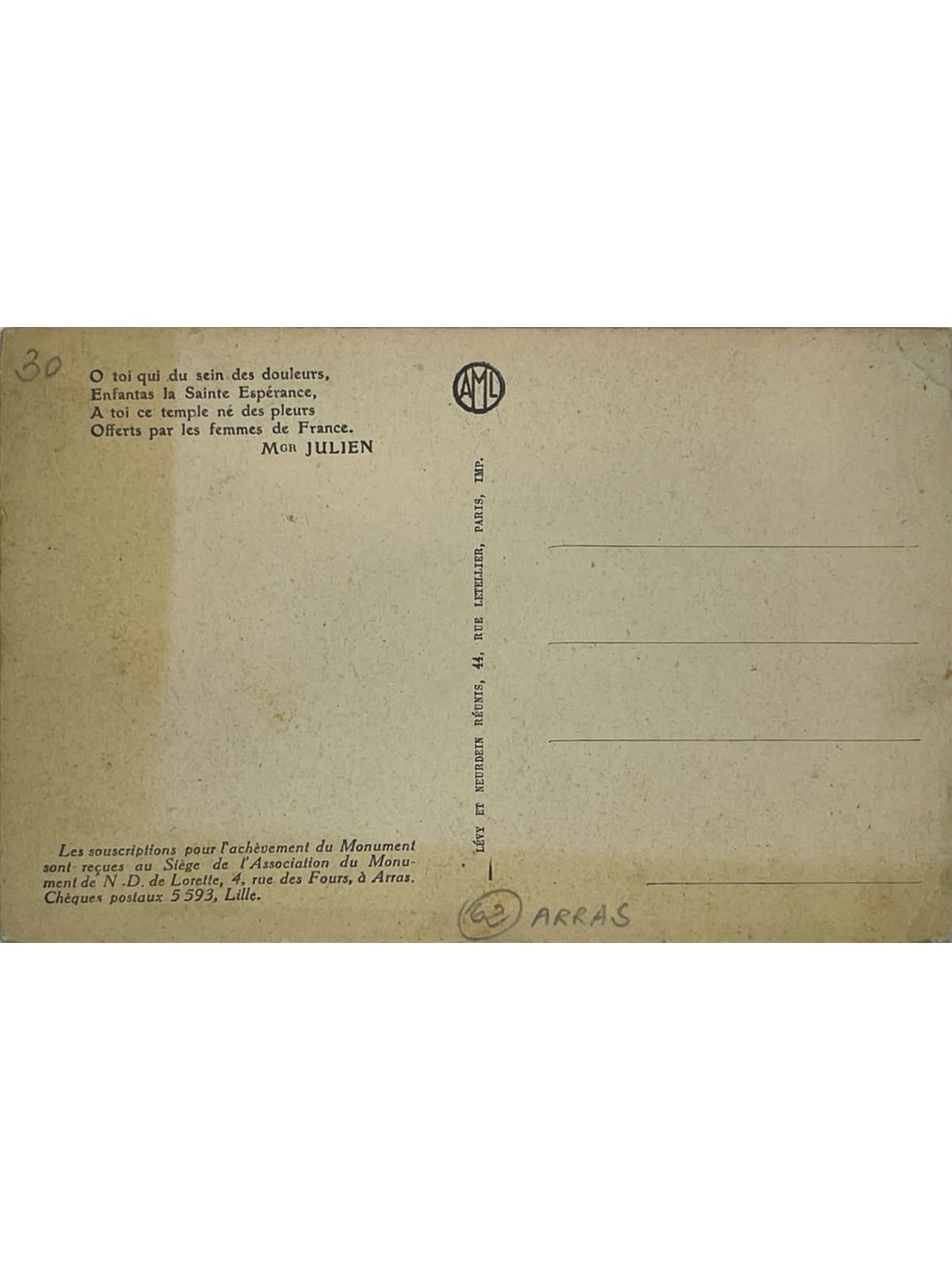 Verso de la carte postale
