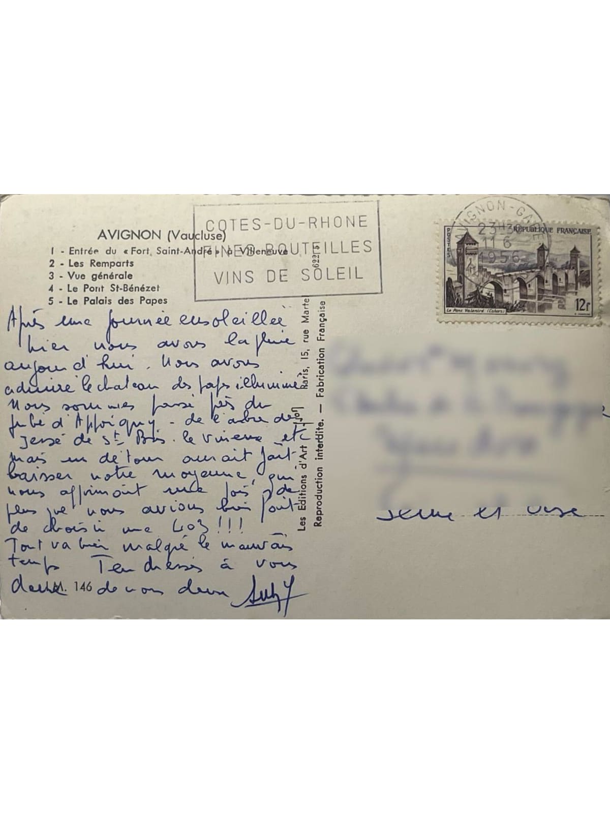 Verso de la carte postale