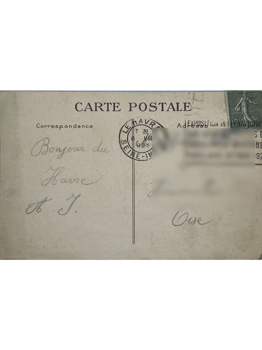 Verso de la carte postale