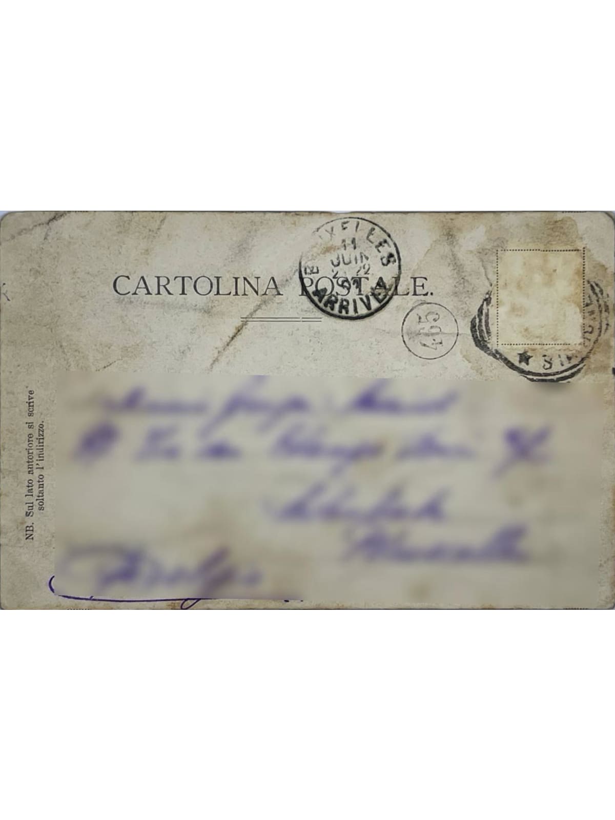 Verso de la carte postale