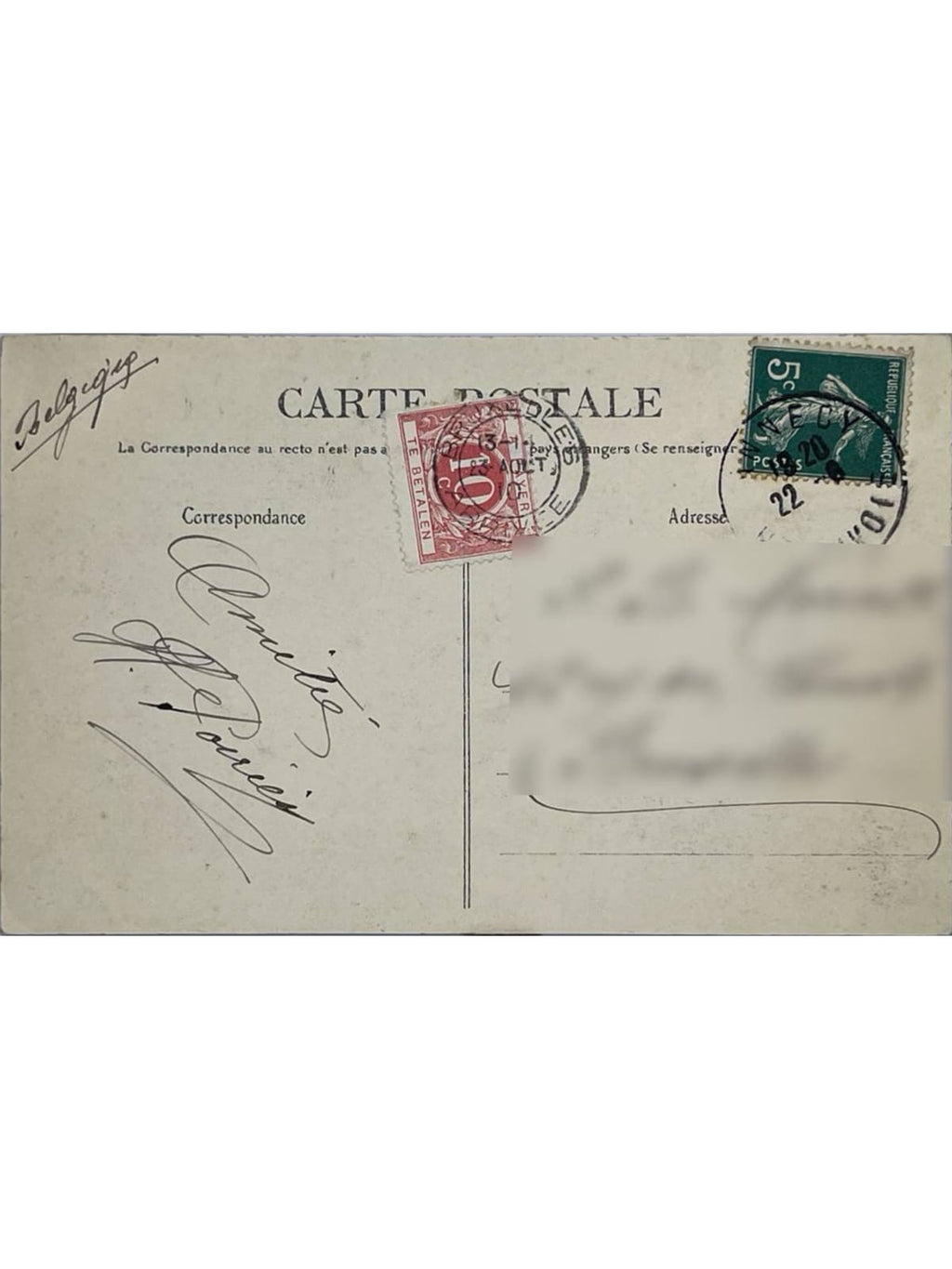 Verso de la carte postale