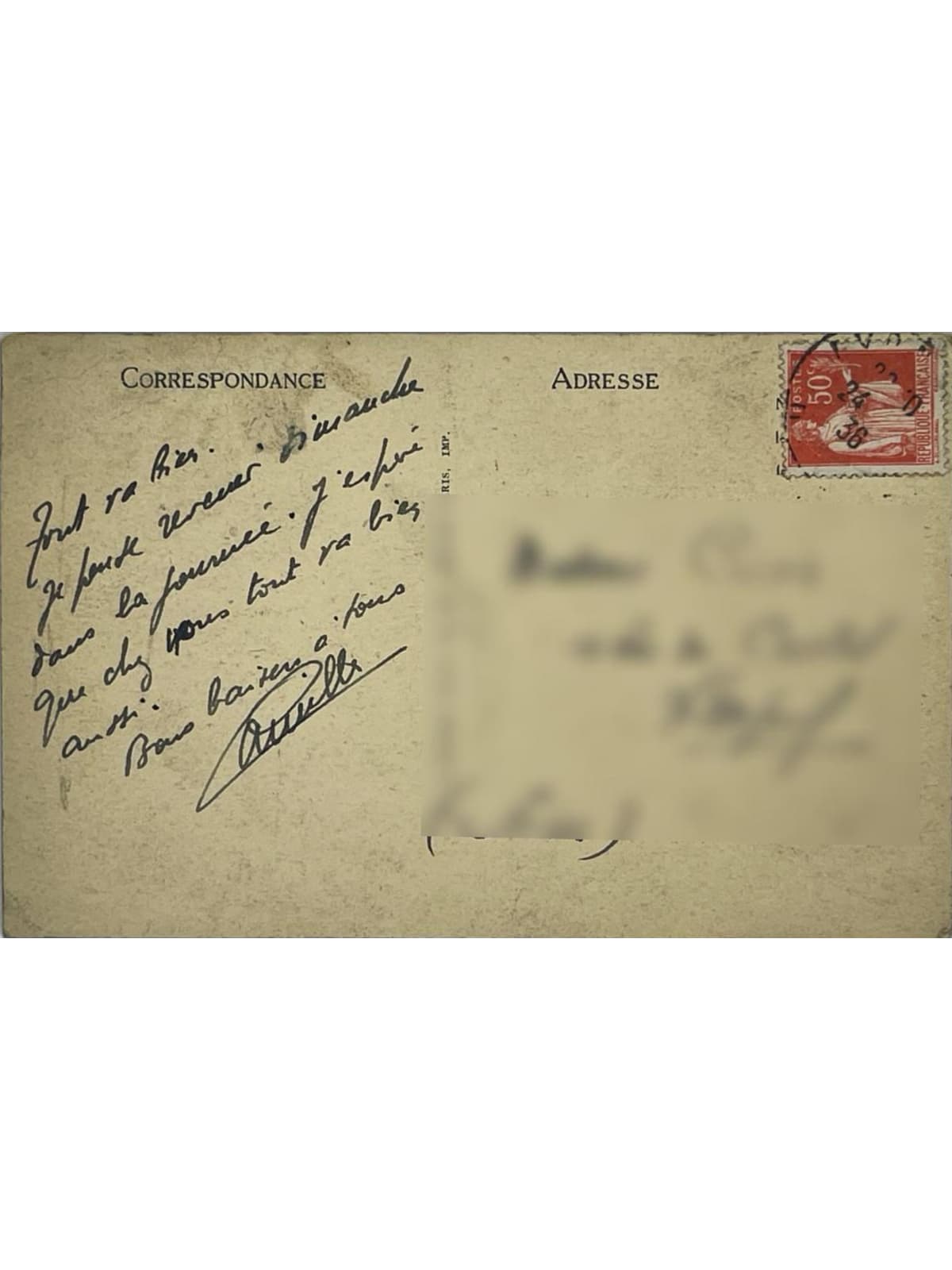 Verso de la carte postale