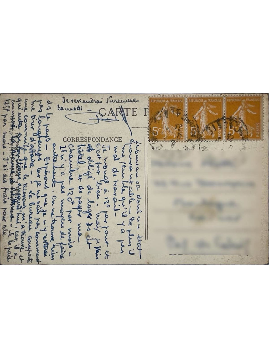 Verso de la carte postale