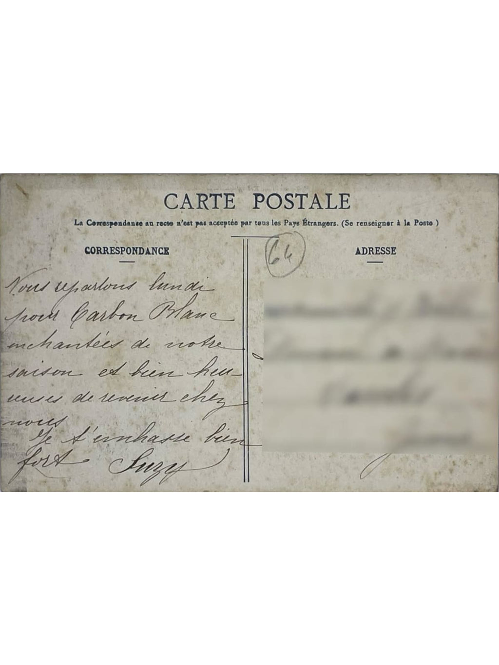 Verso de la carte postale
