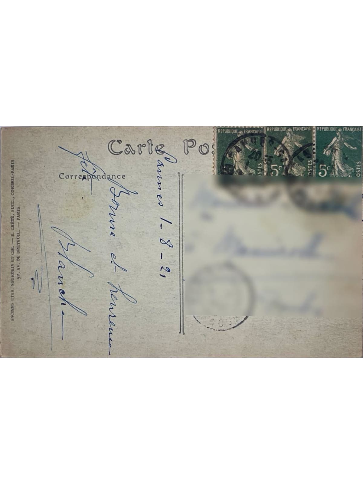 Verso de la carte postale