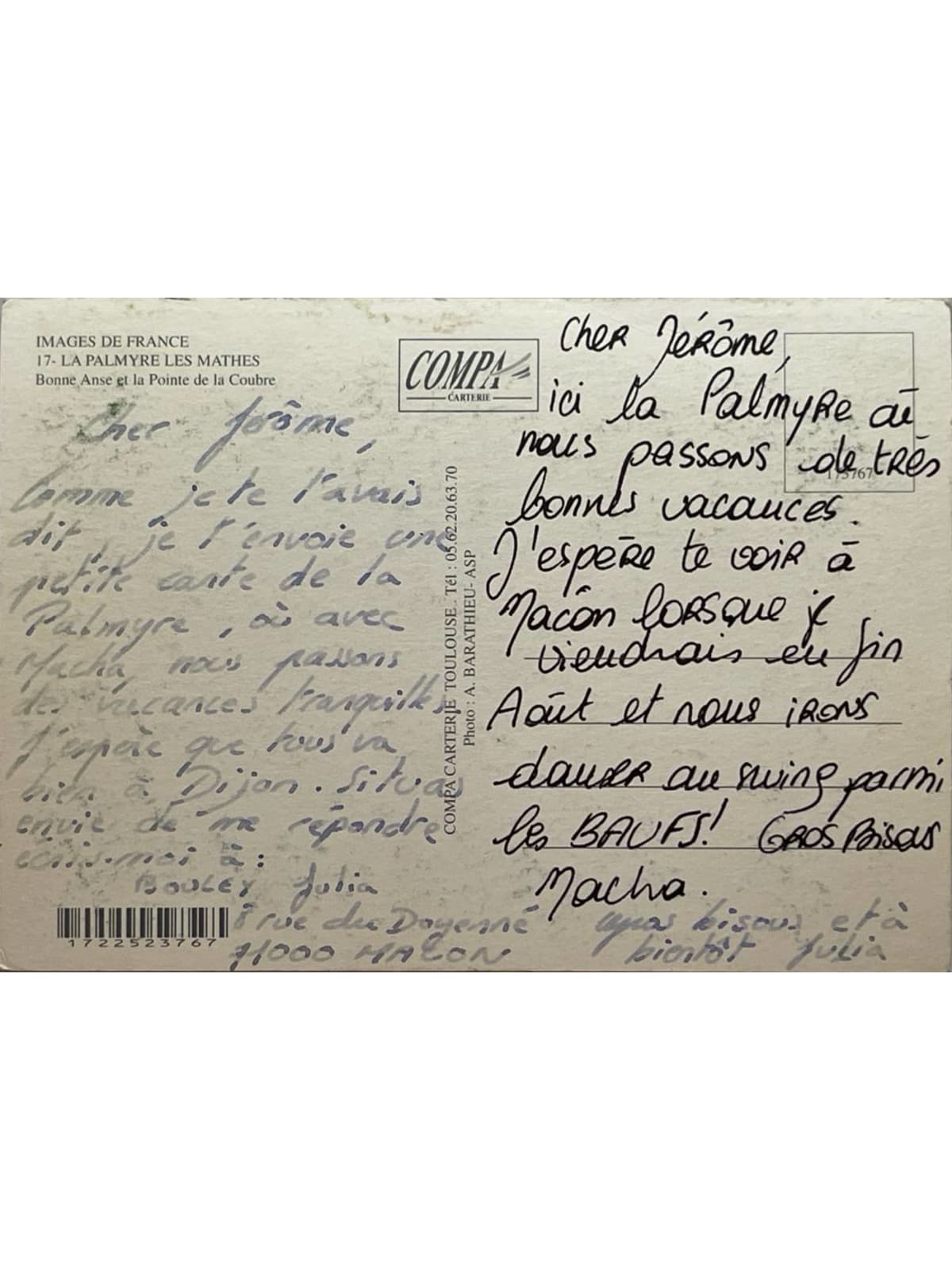 Verso de la carte postale