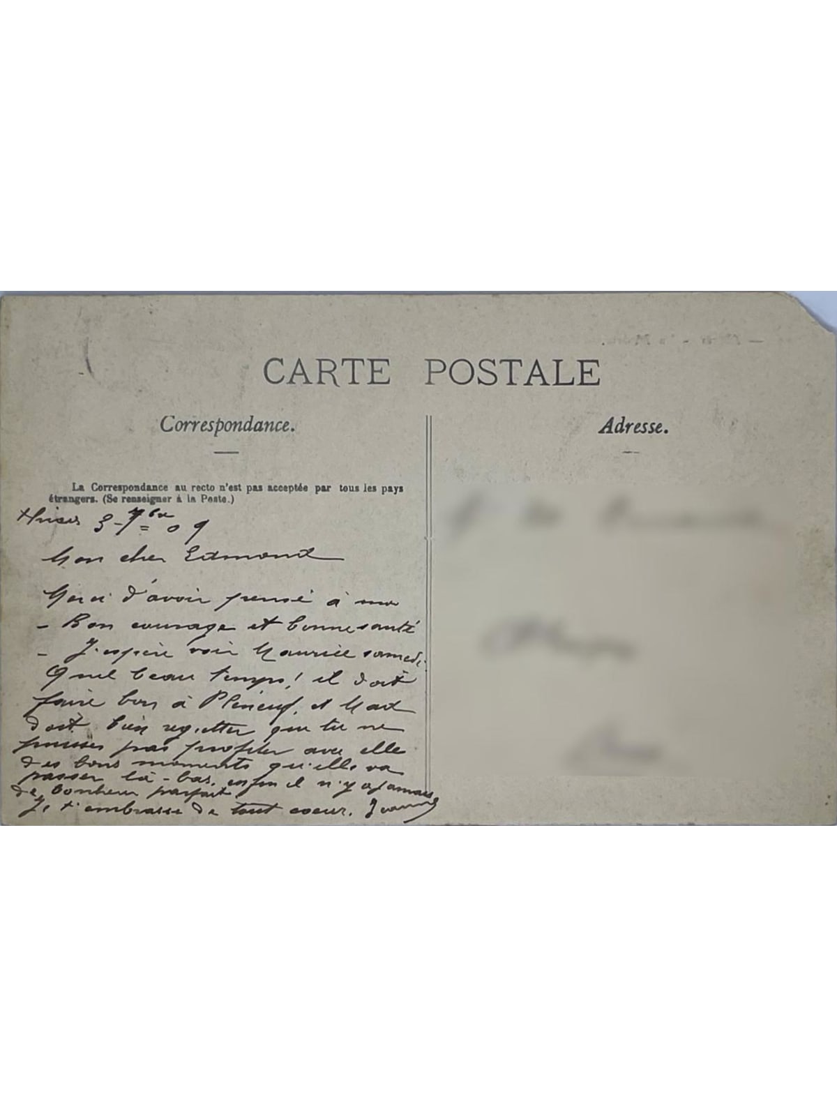 Verso de la carte postale