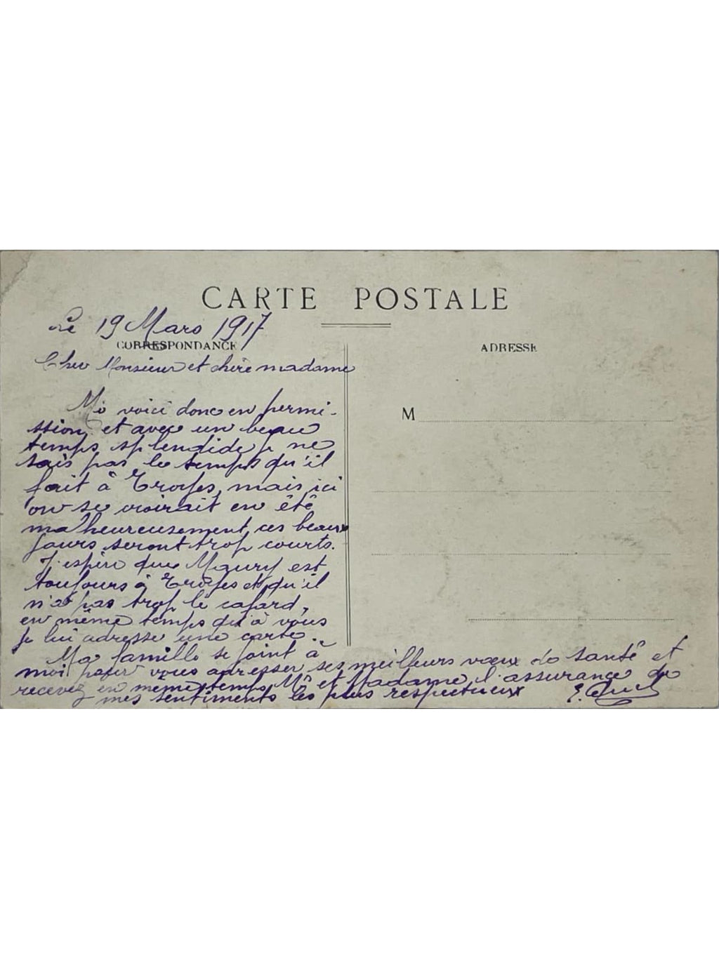 Verso de la carte postale