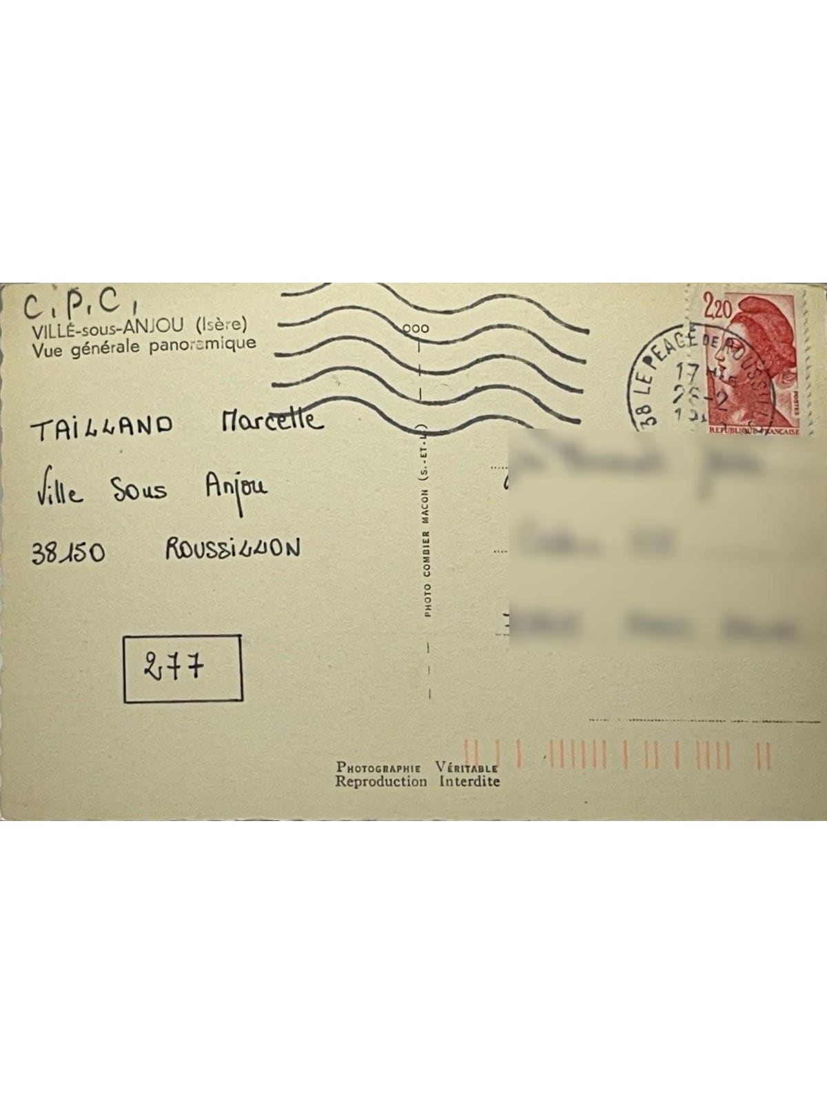 Verso de la carte postale
