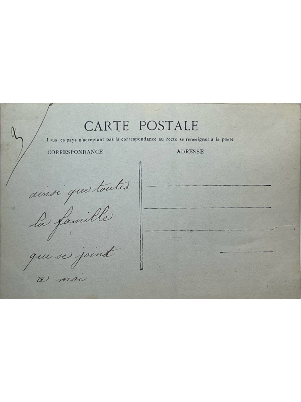 Verso de la carte postale