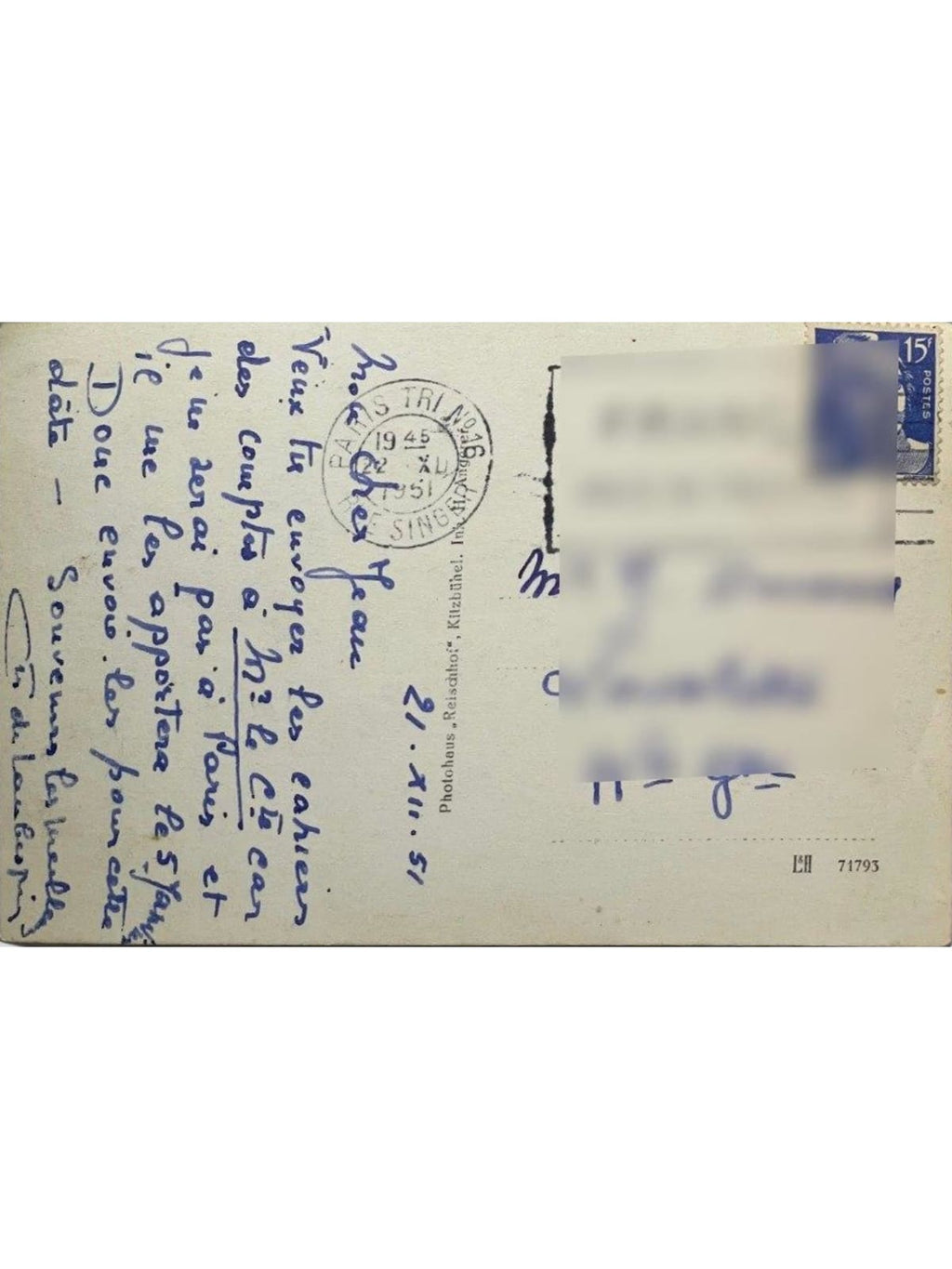 Verso de la carte postale