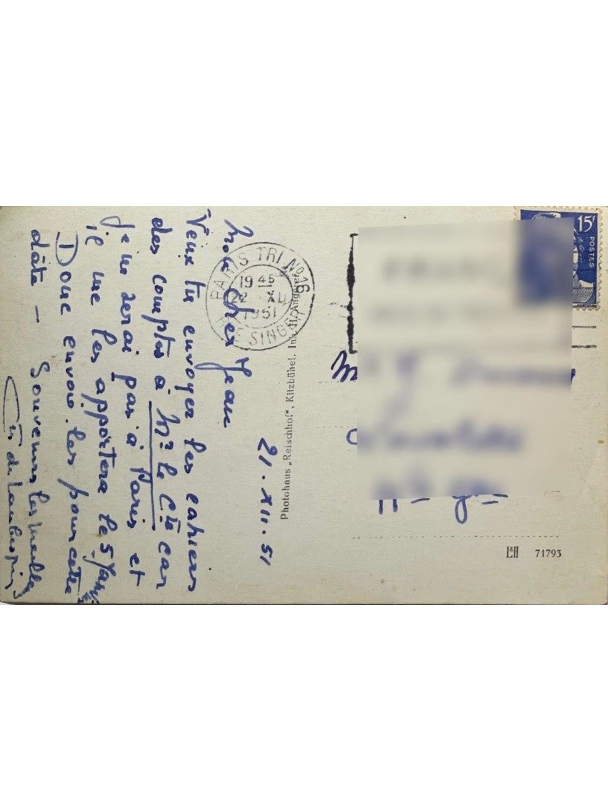 Verso de la carte postale