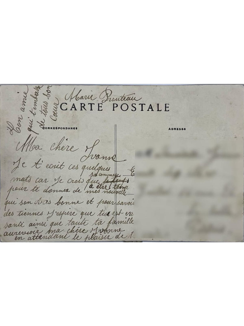 Verso de la carte postale
