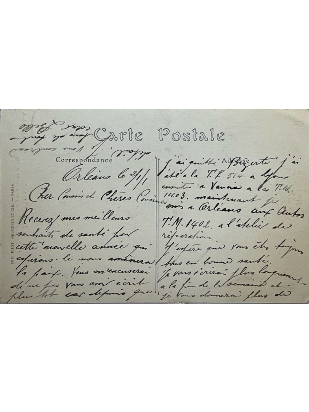 Verso de la carte postale