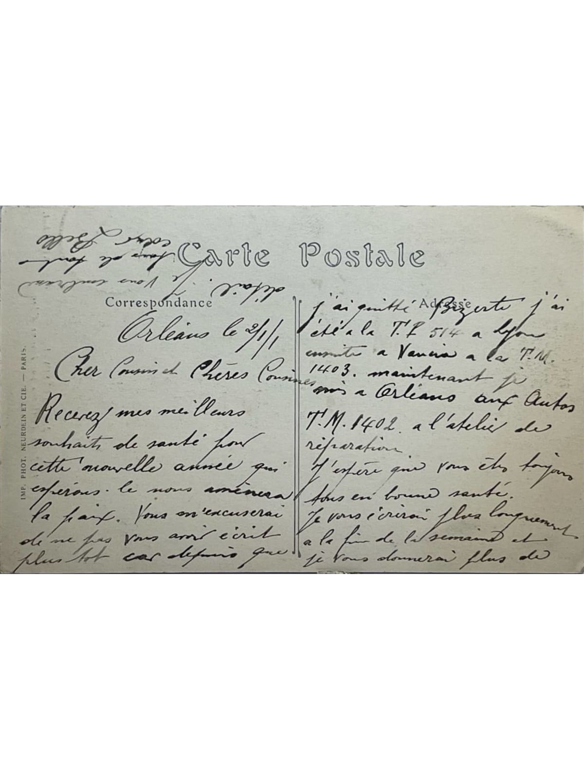 Verso de la carte postale
