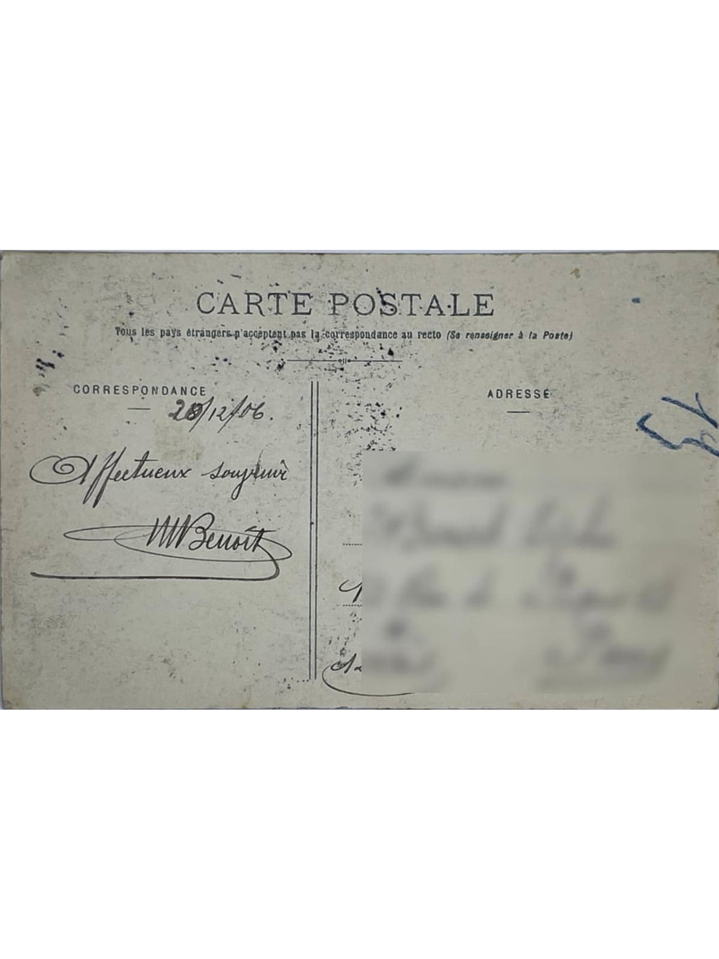 Verso de la carte postale