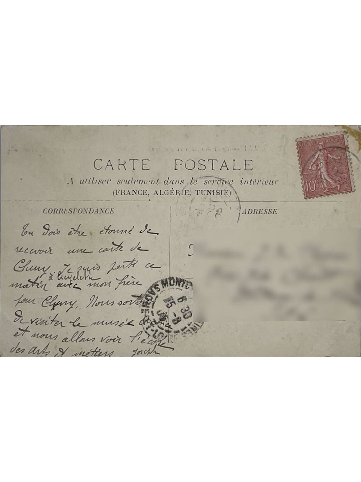 Verso de la carte postale