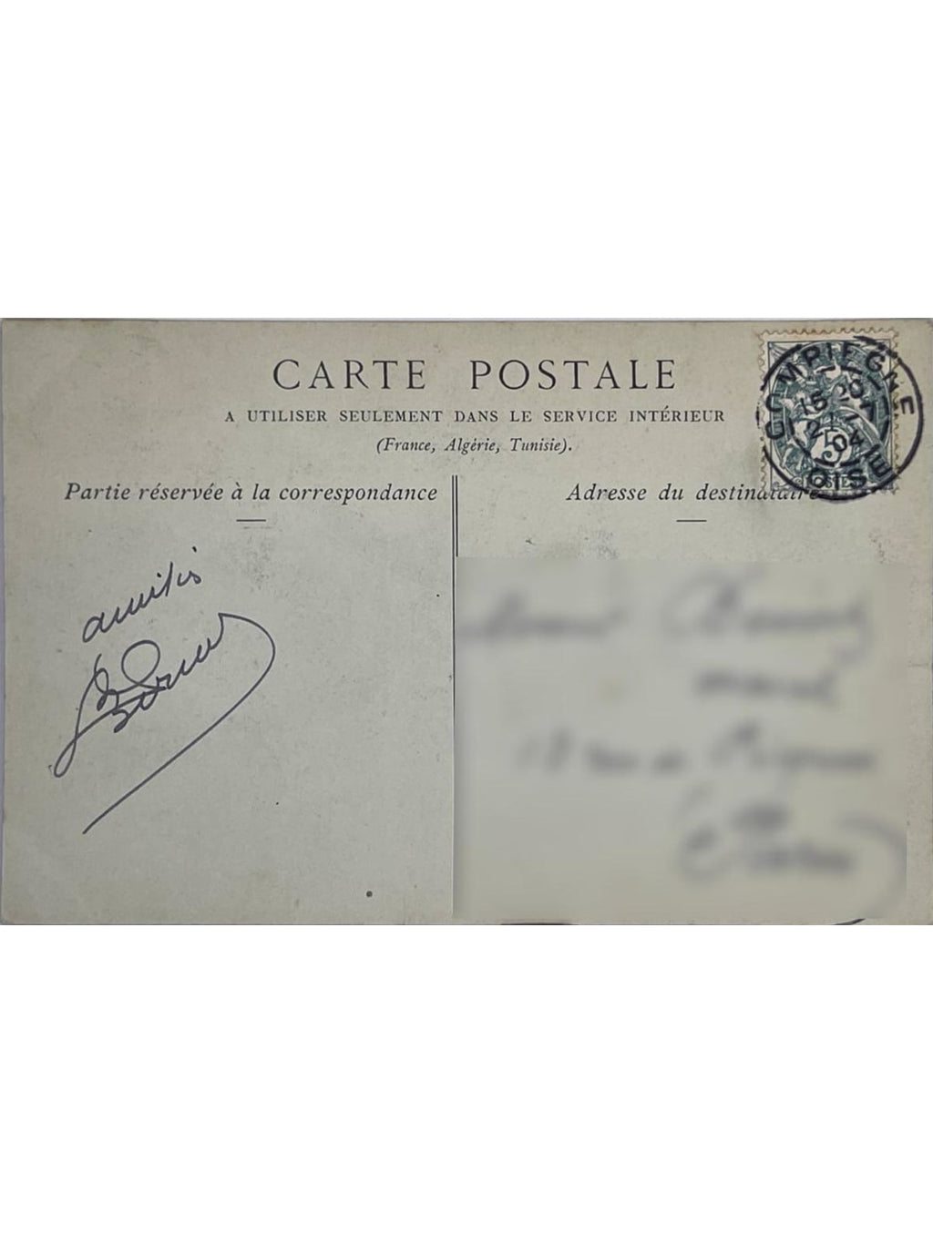 Verso de la carte postale