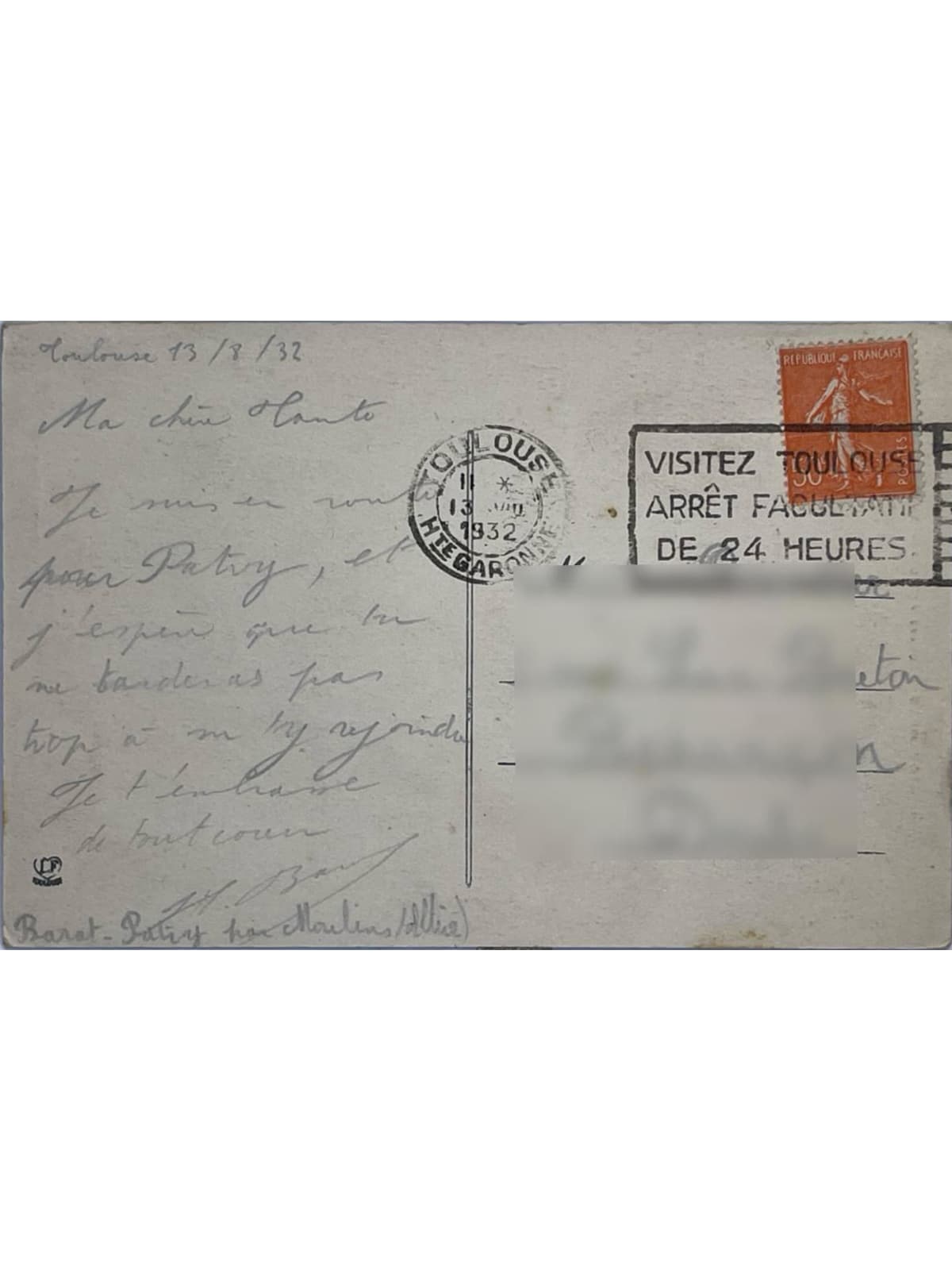 Verso de la carte postale