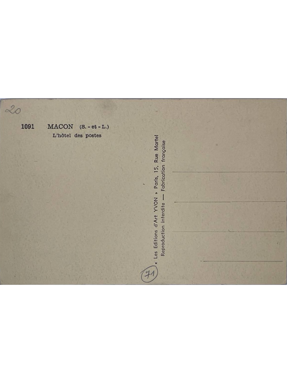 Verso de la carte postale