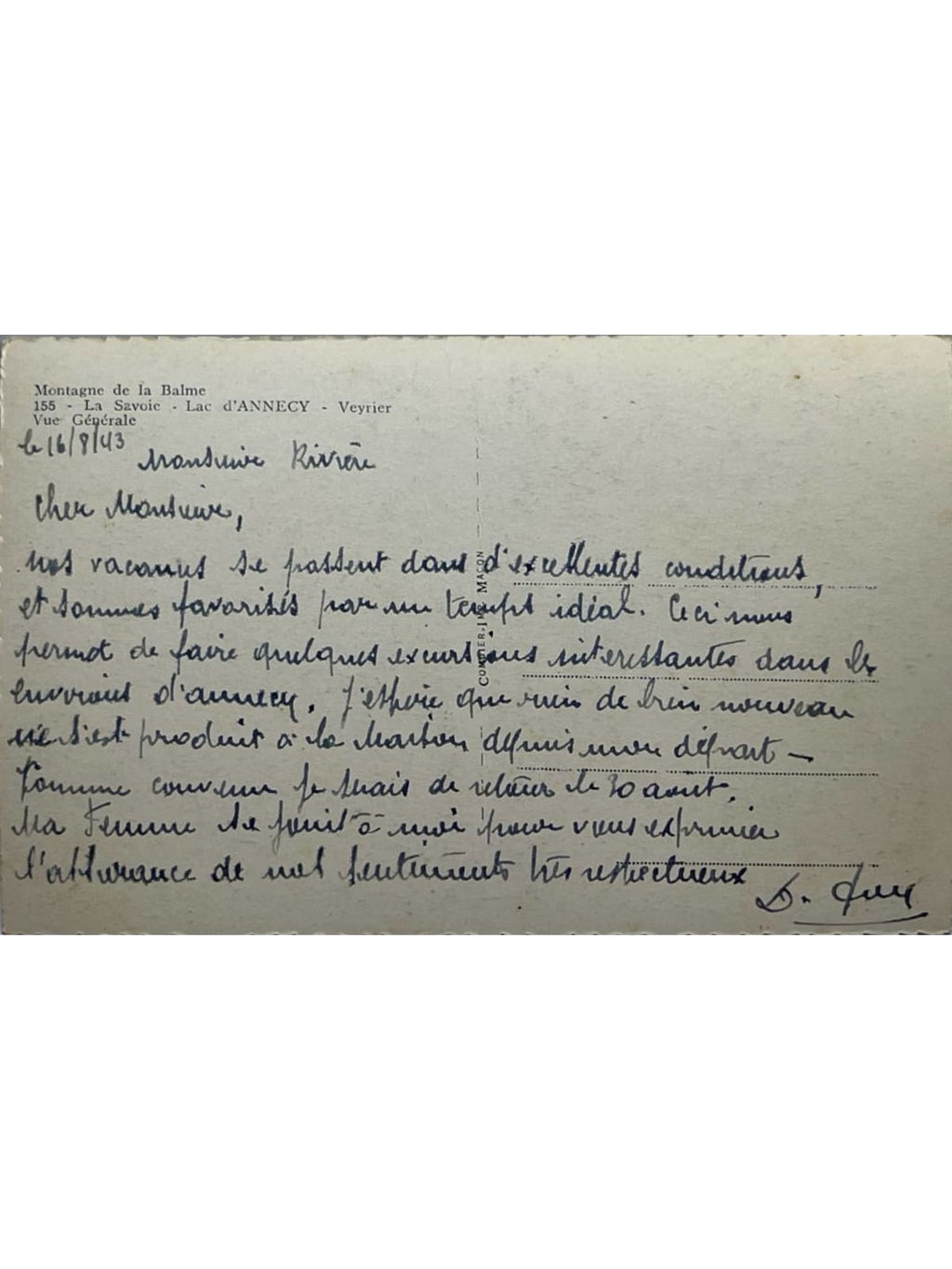 Verso de la carte postale