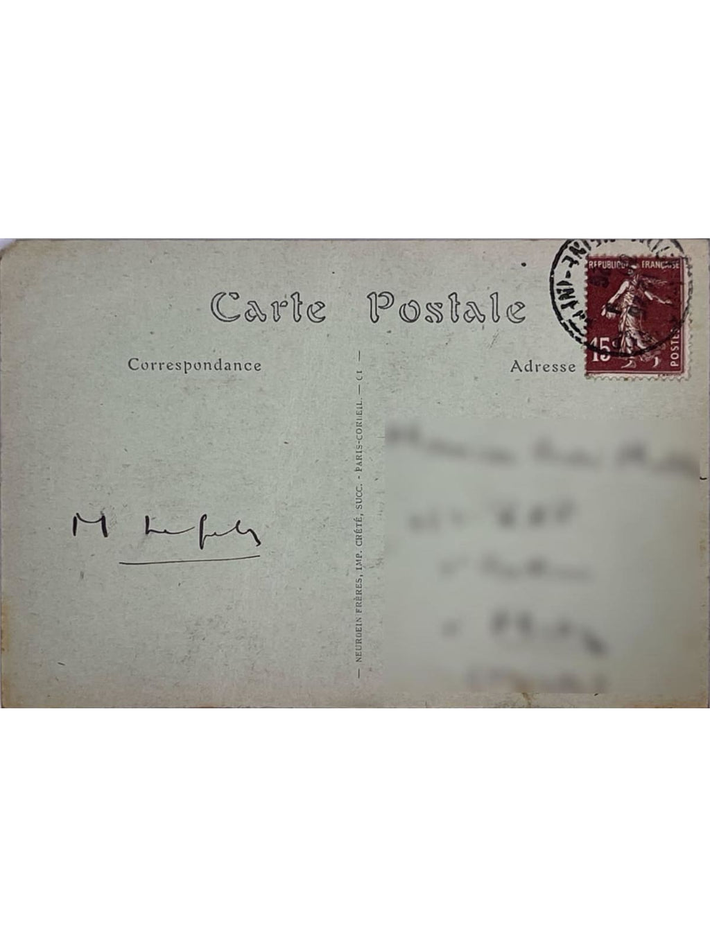 Verso de la carte postale