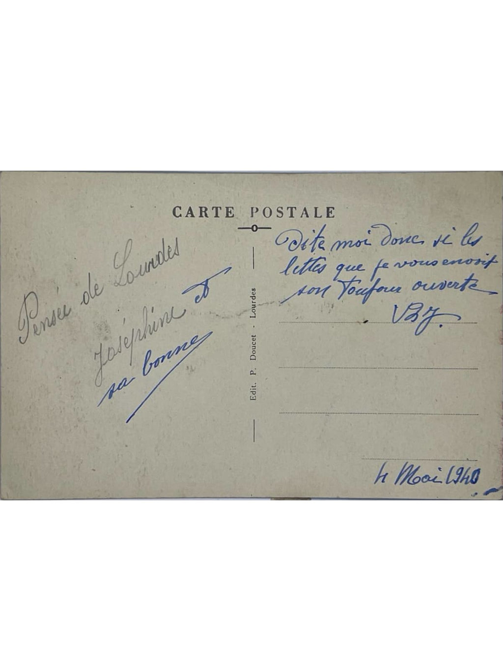 Verso de la carte postale