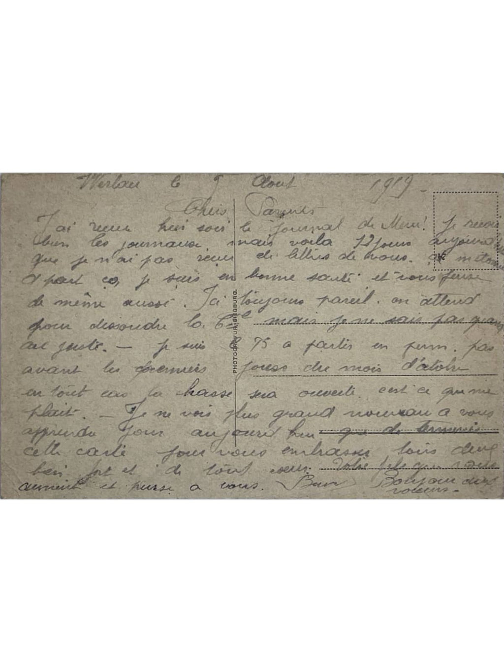Verso de la carte postale
