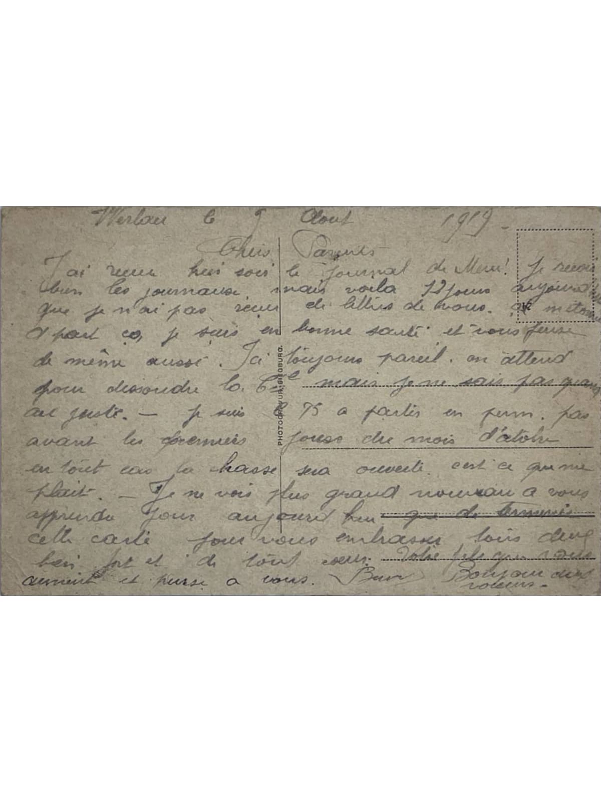 Verso de la carte postale