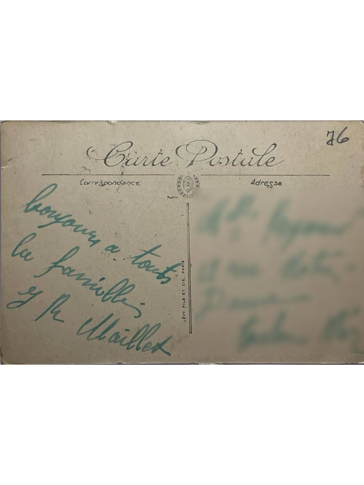 Verso de la carte postale