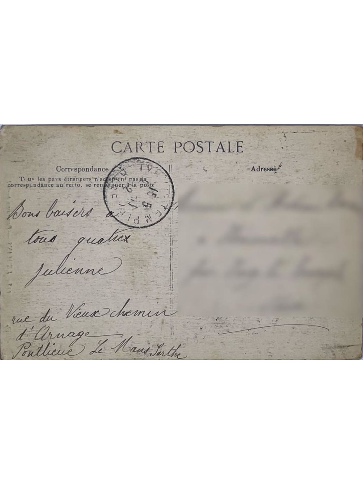 Verso de la carte postale