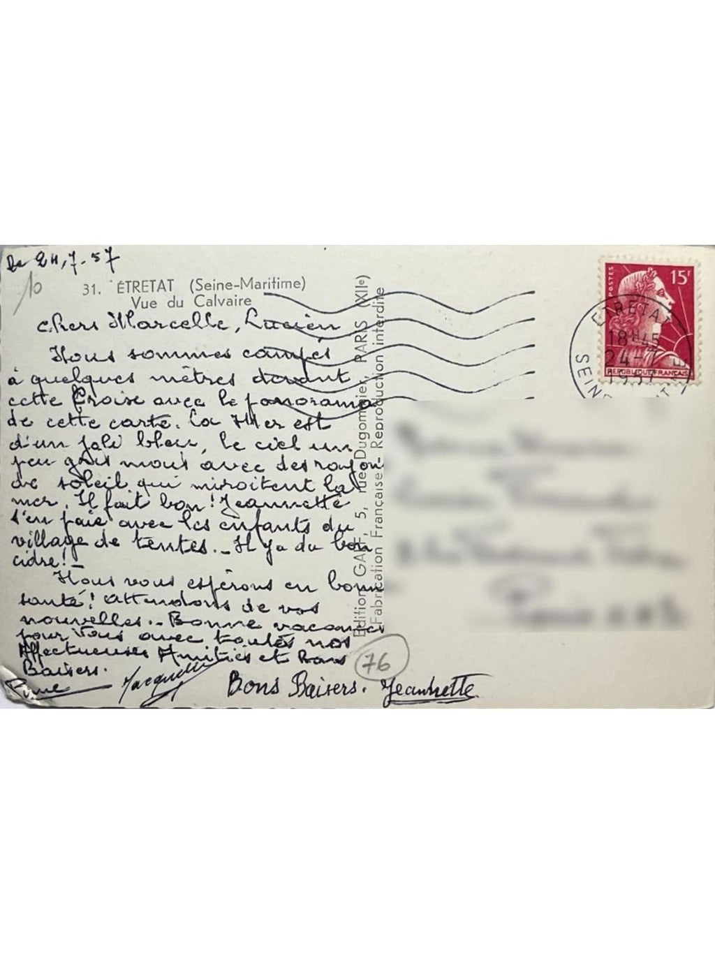 Verso de la carte postale