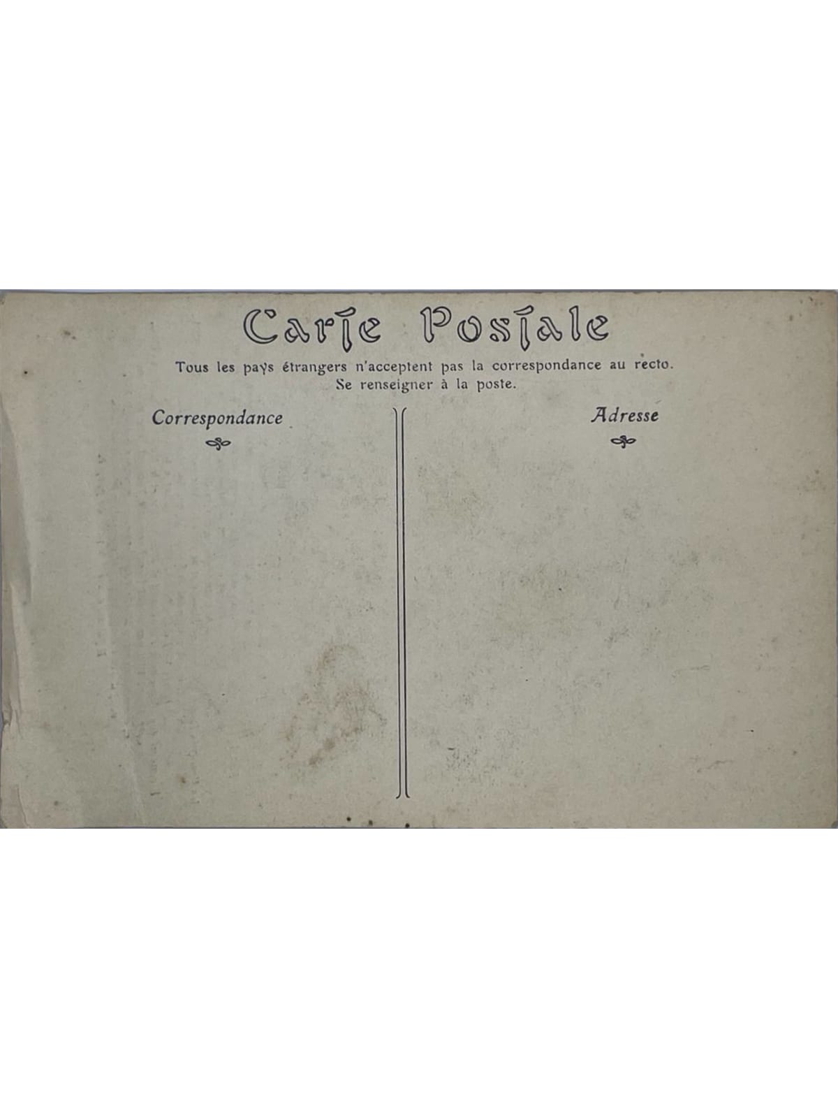 Verso de la carte postale